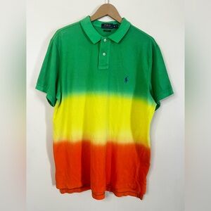 Polo Ralph Lauren Green Yellow Orange Ombre Dip Dye Shirt Custom Fit XL